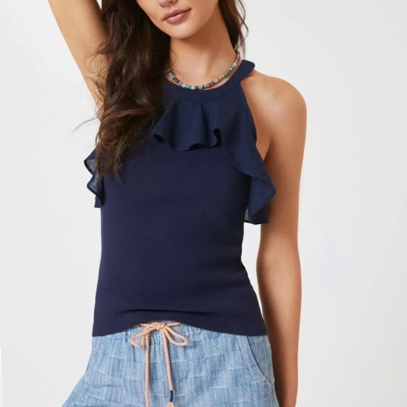 Maeve Tops - Anthropologie Maeve Ruffled Rib Halter
Tank Sleeveless Navy Top Women’s Size XS